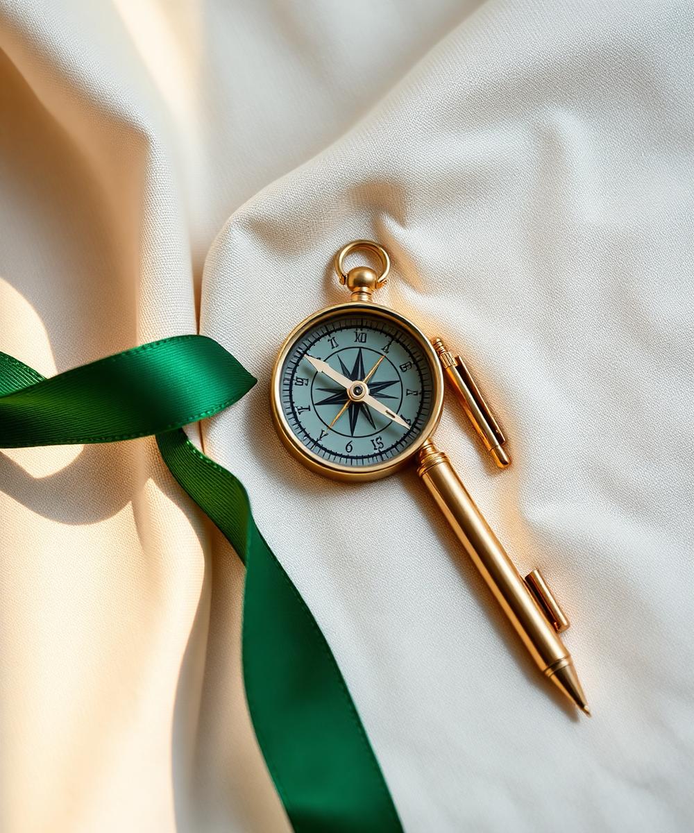 Editorial still life — compass and pen